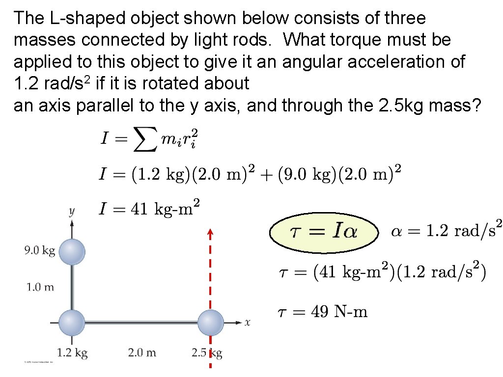 The L-shaped object shown below consists of three masses connected by light rods. What