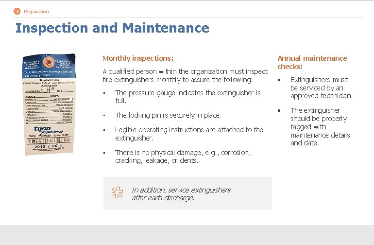 3 Preparation Inspection and Maintenance Monthly inspections: A qualified person within the organization must