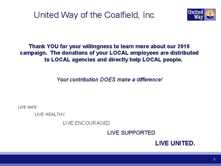 United Way of the Coalfield, Inc. Thank YOU for your willingness to learn more