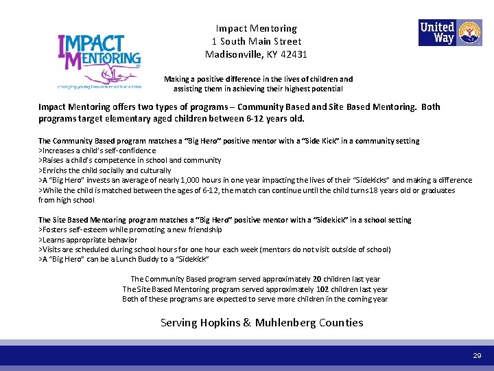 Impact Mentoring 1 South Main Street Madisonville, KY 42431 Making a positive difference in