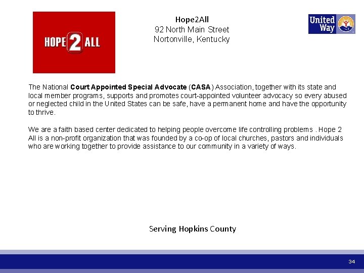 Hope 2 All 92 North Main Street Nortonville, Kentucky The National Court Appointed Special