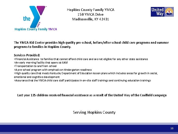 Hopkins County Family YMCA 150 YMCA Drive Madisonville, KY 42431 Hopkins County Family YMCA