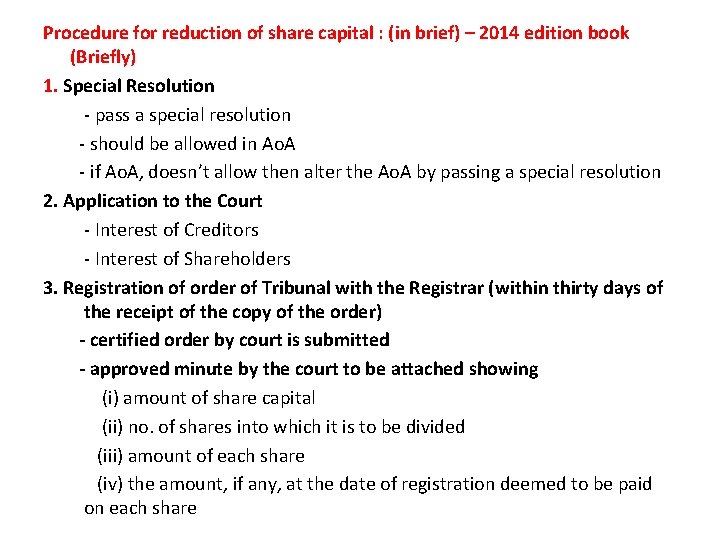 Procedure for reduction of share capital : (in brief) – 2014 edition book (Briefly)
