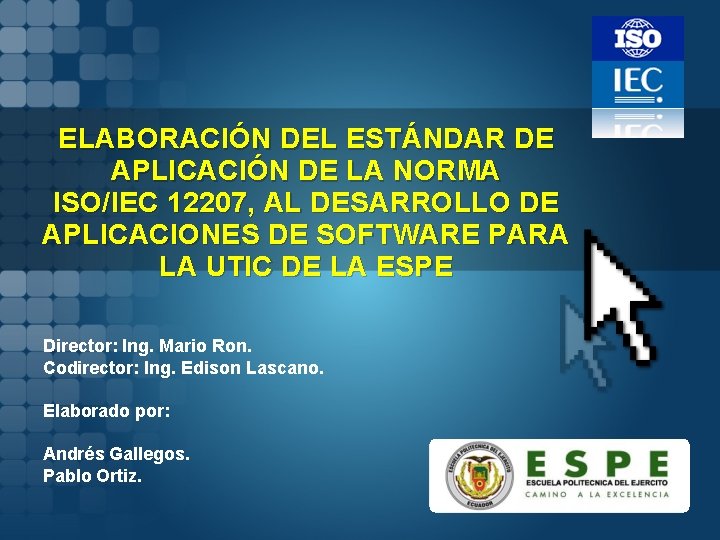 ELABORACIÓN DEL ESTÁNDAR DE APLICACIÓN DE LA NORMA ISO/IEC 12207, AL DESARROLLO DE APLICACIONES