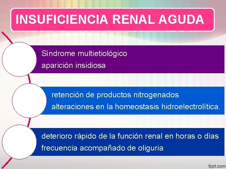 INSUFICIENCIA RENAL AGUDA Síndrome multietiológico aparición insidiosa retención de productos nitrogenados alteraciones en la