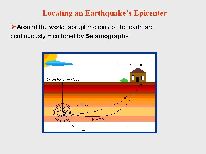 Locating an Earthquake’s Epicenter ØAround the world, abrupt motions of the earth are continuously