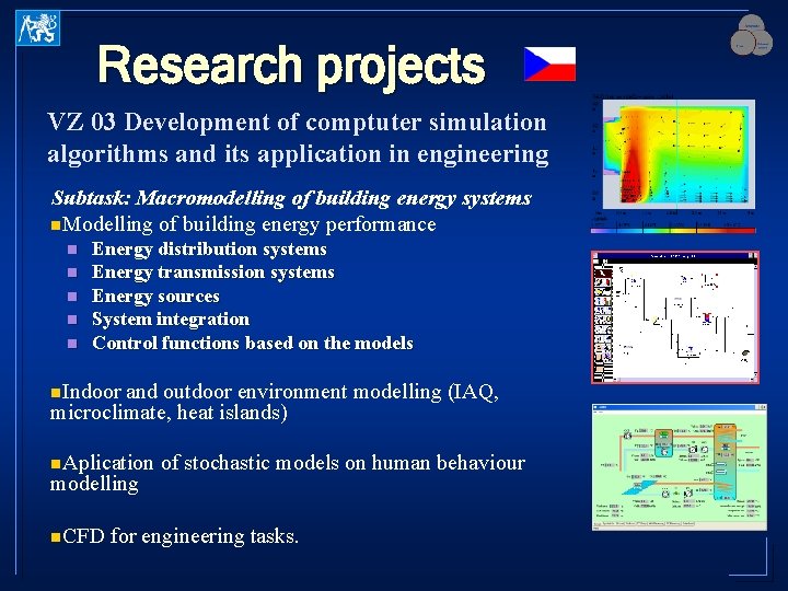 Research projects VZ 03 Development of comptuter simulation algorithms and its application in engineering