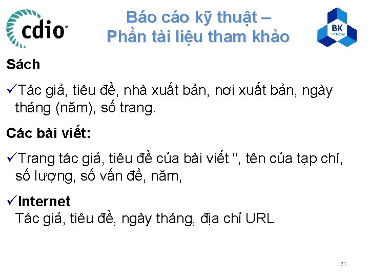 Báo cáo kỹ thuật – Phần tài liệu tham khảo Sách üTác giả, tiêu