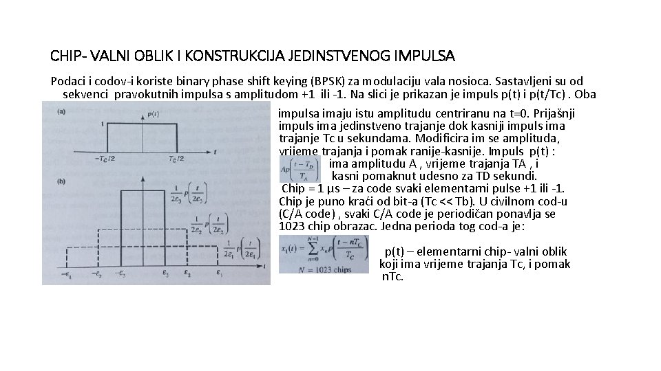 CHIP- VALNI OBLIK I KONSTRUKCIJA JEDINSTVENOG IMPULSA Podaci i codov-i koriste binary phase shift