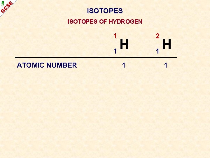 ISOTOPES OF HYDROGEN 1 H 1 ATOMIC NUMBER 1 2 H 1 1 