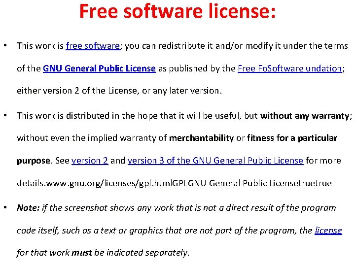 Free software license: • This work is free software; you can redistribute it and/or