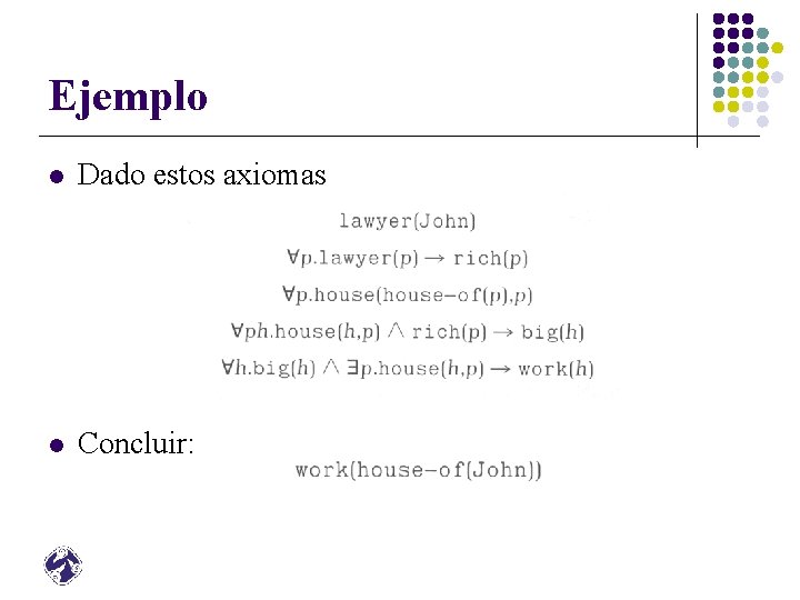 Ejemplo l Dado estos axiomas l Concluir: 