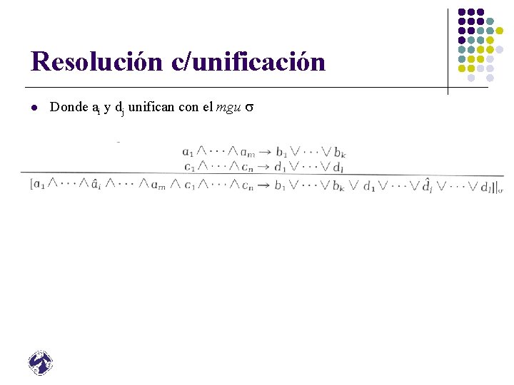 Resolución c/unificación l Donde ai y dj unifican con el mgu 