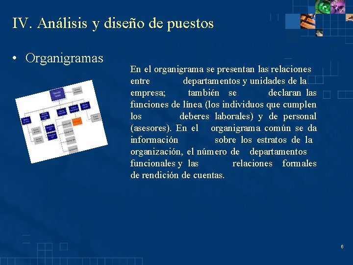 IV. Análisis y diseño de puestos • Organigramas En el organigrama se presentan las