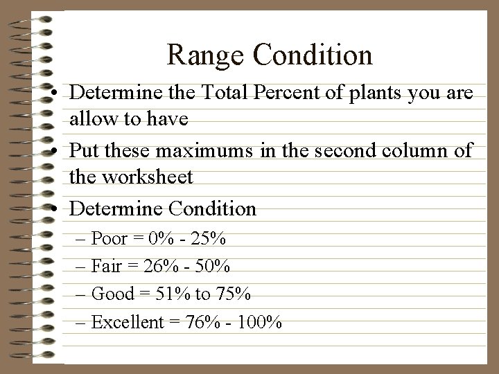 Range Condition • Determine the Total Percent of plants you are allow to have