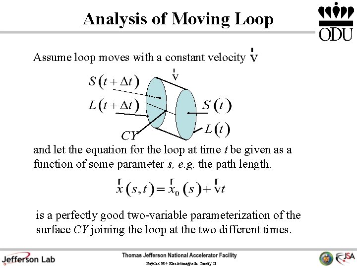Analysis of Moving Loop Assume loop moves with a constant velocity and let the Analysis of Moving Loop Assume loop moves with a constant velocity and let the