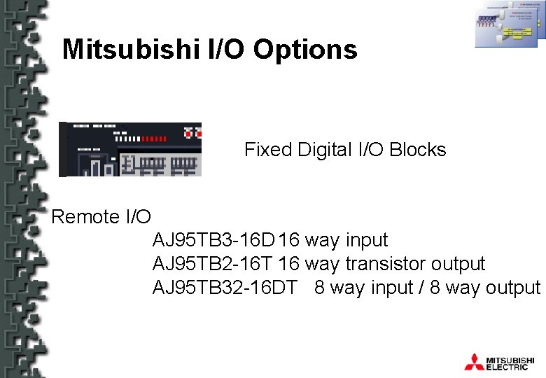 Mitsubishi I/O Options Fixed Digital I/O Blocks Remote I/O AJ 95 TB 3 -16