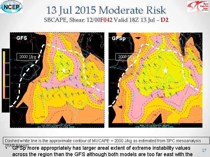 13 Jul 2015 Moderate Risk SBCAPE, Shear: 12/00 F 042 Valid 18 Z 13