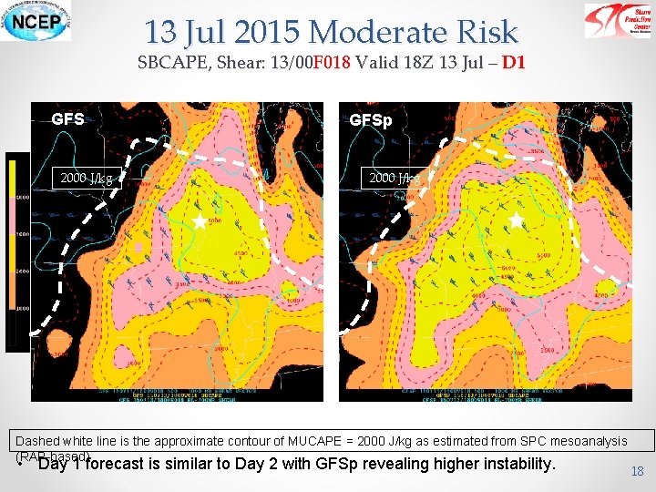 13 Jul 2015 Moderate Risk SBCAPE, Shear: 13/00 F 018 Valid 18 Z 13