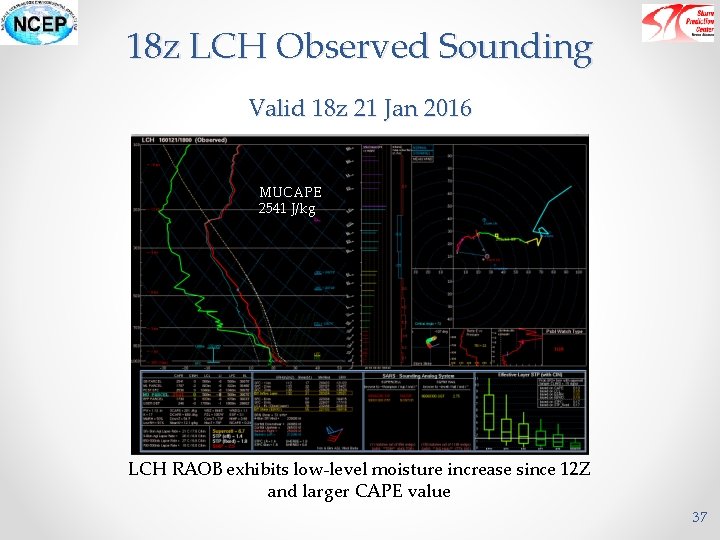 18 z LCH Observed Sounding Valid 18 z 21 Jan 2016 MUCAPE 2541 J/kg
