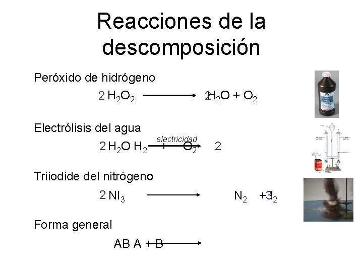 Reacciones de la descomposición Peróxido de hidrógeno 2 2 O + O 2 2