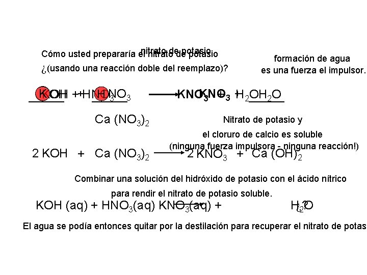nitrato de potasio Cómo usted prepararía el nitrato de potasio ¿(usando una reacción doble
