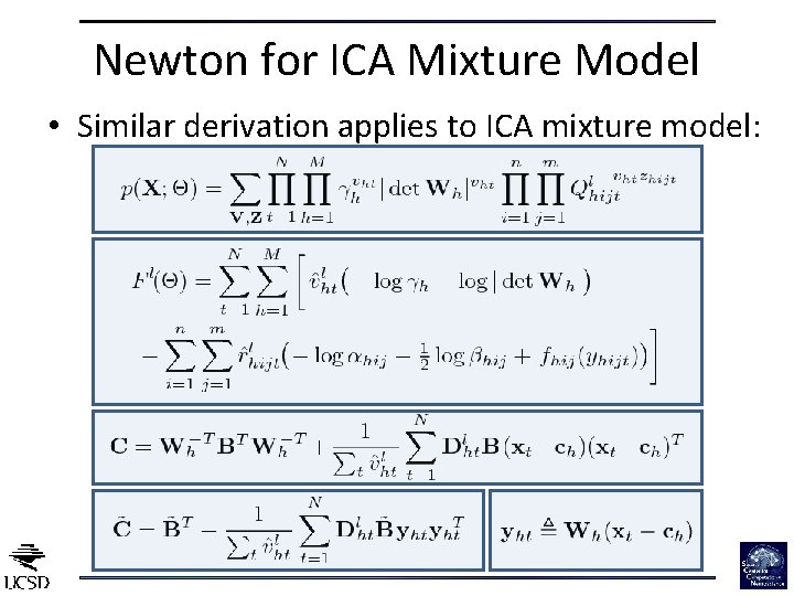 Newton for ICA Mixture Model • Similar derivation applies to ICA mixture model: 