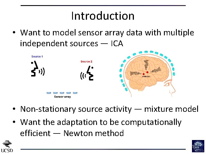 Introduction • Want to model sensor array data with multiple independent sources — ICA