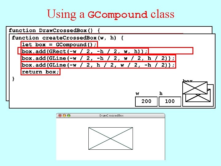 Using a GCompound class gw h w 200 Draw. Crossed. Box box 100 