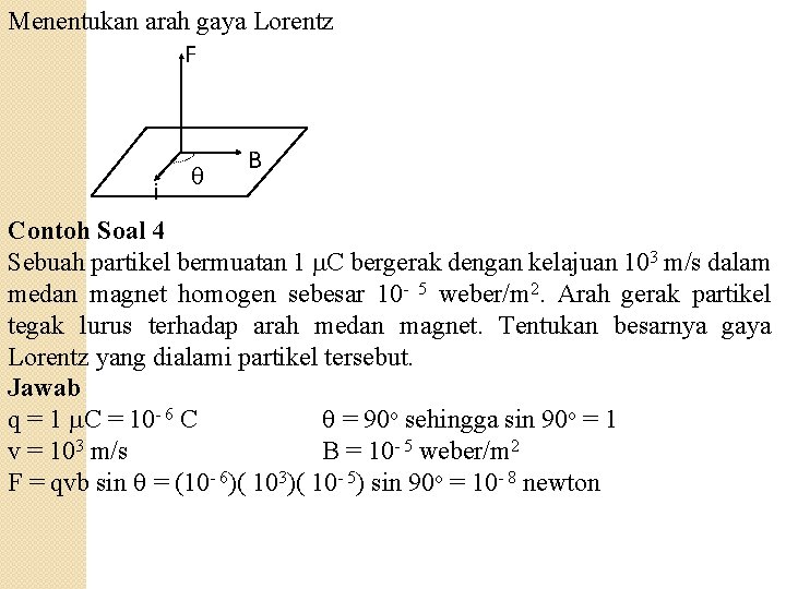 Menentukan arah gaya Lorentz F B i Contoh Soal 4 Sebuah partikel bermuatan 1