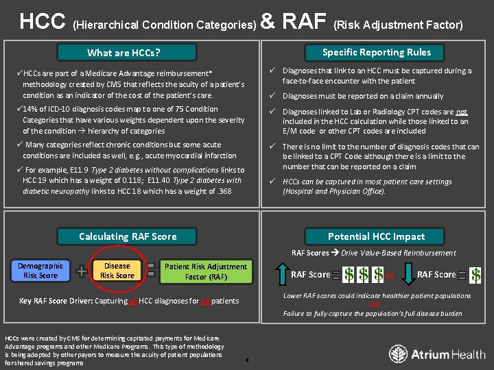 HCC (Hierarchical Condition Categories) & RAF (Risk Adjustment Factor) Specific Reporting Rules What are