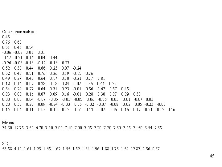 Covariance matrix: : 0. 48 0. 76 0. 60 0. 51 0. 46 0.