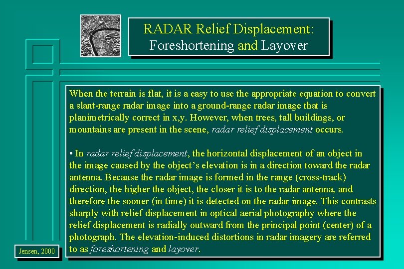 RADAR Relief Displacement: Foreshortening and Layover When the terrain is flat, it is a