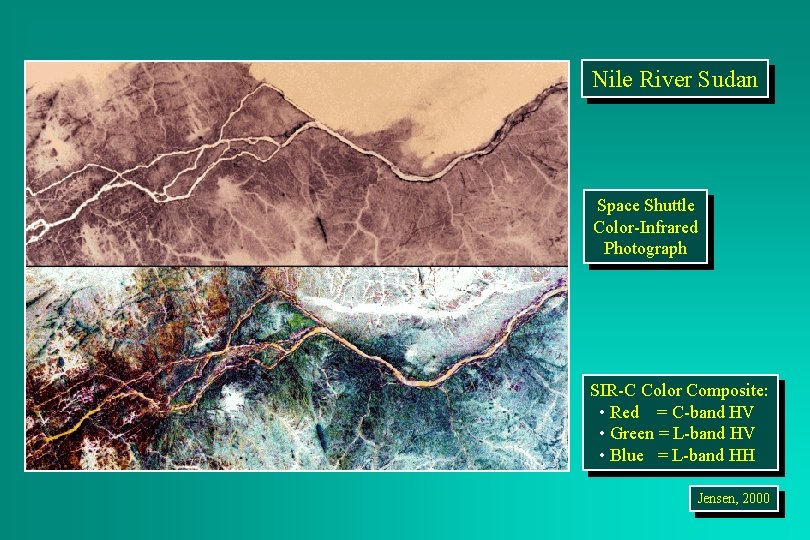 Nile River Sudan Space Shuttle Color-Infrared Photograph SIR-C Color Composite: • Red = C-band