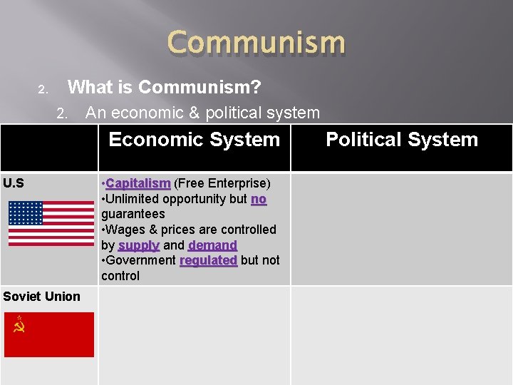 Communism 2. What is Communism? 2. An economic & political system Economic System U. Communism 2. What is Communism? 2. An economic & political system Economic System U.