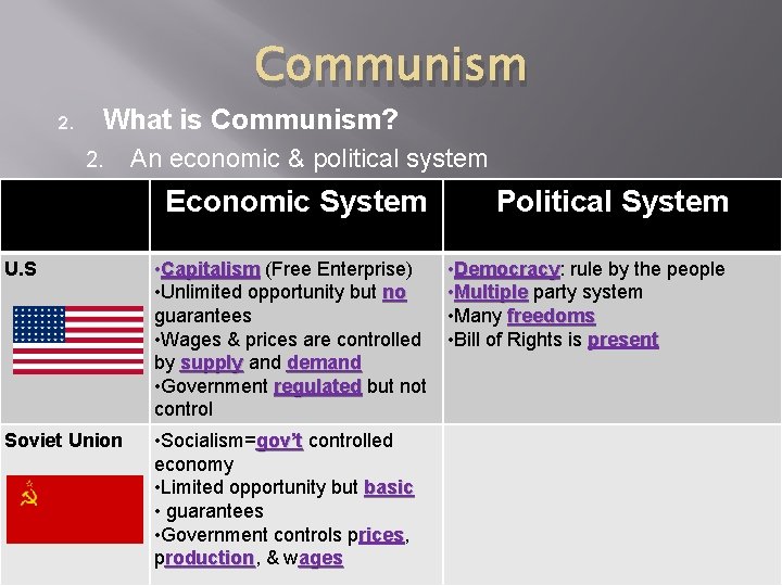 Communism 2. What is Communism? 2. An economic & political system Economic System Political