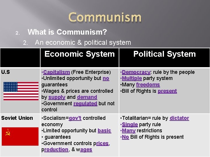 Communism 2. What is Communism? 2. An economic & political system Economic System Political Communism 2. What is Communism? 2. An economic & political system Economic System Political