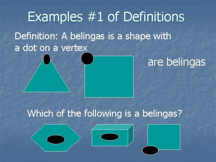 Examples #1 of Definitions Definition: A belingas is a shape with a dot on Examples #1 of Definitions Definition: A belingas is a shape with a dot on
