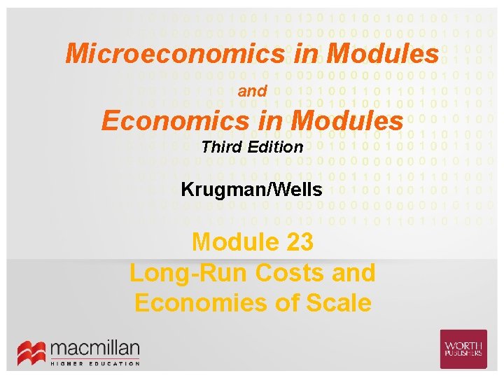 Microeconomics in Modules and Economics in Modules Third Edition Krugman/Wells Module 23 Long-Run Costs