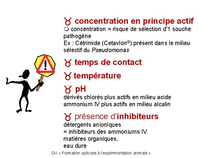  concentration en principe actif concentration = risque de sélection d'1 souche pathogène Ex