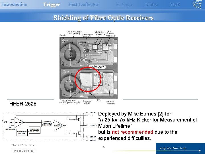 Introduction Trigger Fast Deflector E. Septa Status AOB Shielding of Fibre Optic Receivers HFBR-2528 Introduction Trigger Fast Deflector E. Septa Status AOB Shielding of Fibre Optic Receivers HFBR-2528