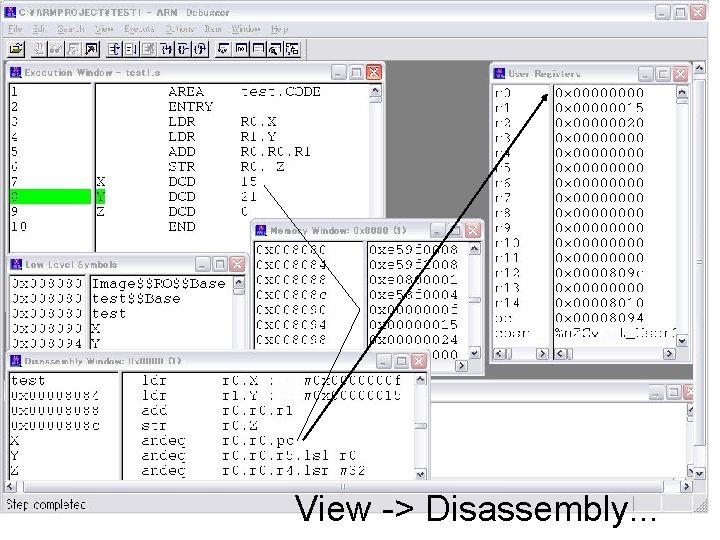 View -> Disassembly. . . 