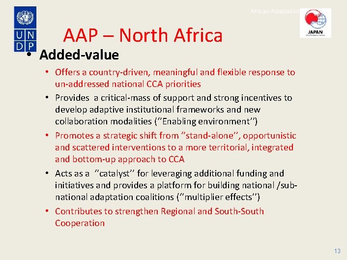 African Adaptation Programme AAP – North Africa • Added-value • Offers a country-driven, meaningful