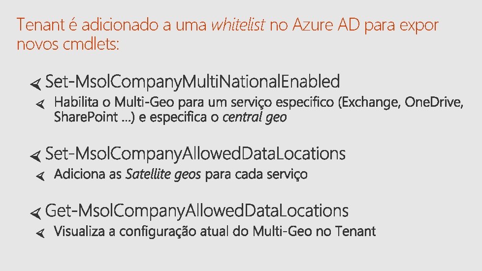 Tenant é adicionado a uma whitelist no Azure AD para expor novos cmdlets: 