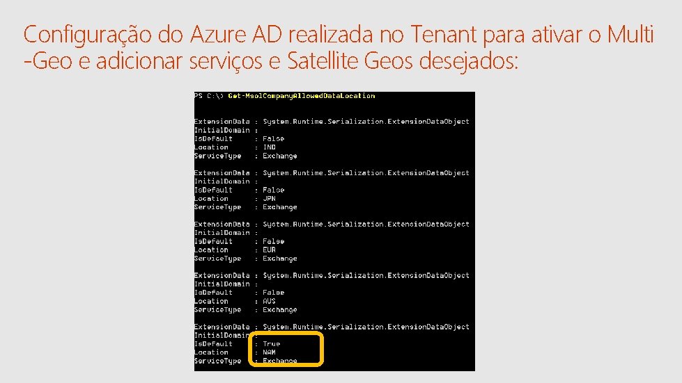 Configuração do Azure AD realizada no Tenant para ativar o Multi -Geo e adicionar