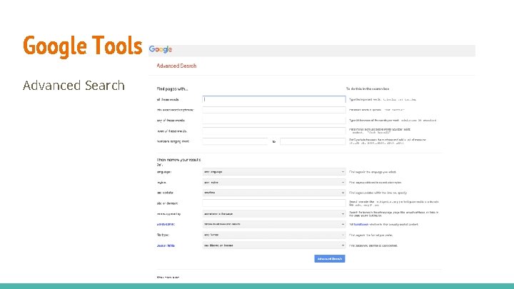 Google Tools Advanced Search 