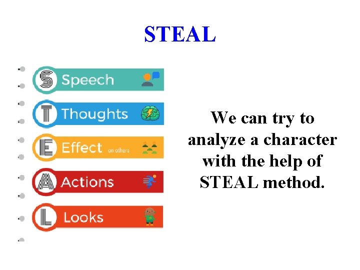 STEAL We can try to analyze a character with the help of STEAL method.