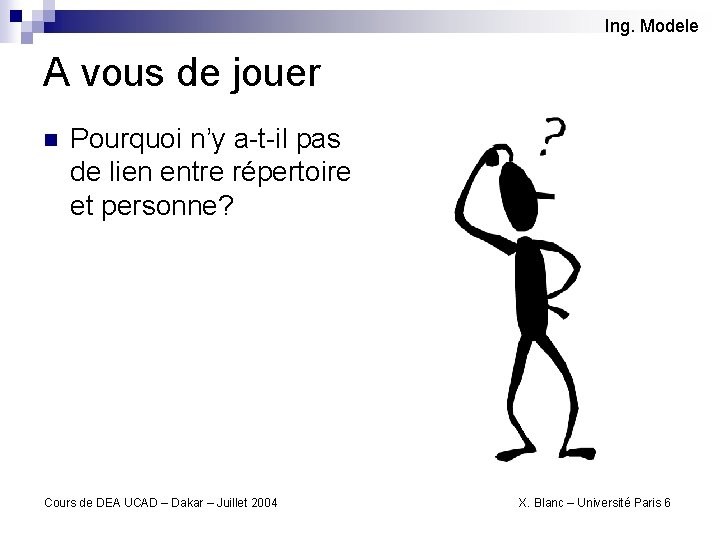Ing. Modele A vous de jouer n Pourquoi n’y a-t-il pas de lien entre