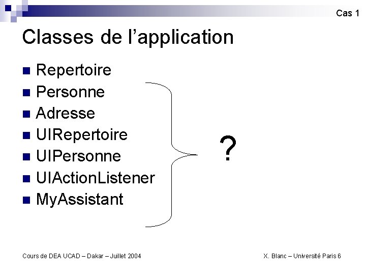 Cas 1 Classes de l’application Repertoire n Personne n Adresse n UIRepertoire n UIPersonne