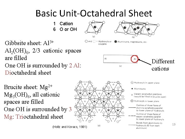 Basic Unit-Octahedral Sheet 1 Cation 6 O or OH Gibbsite sheet: Al 3+ Al